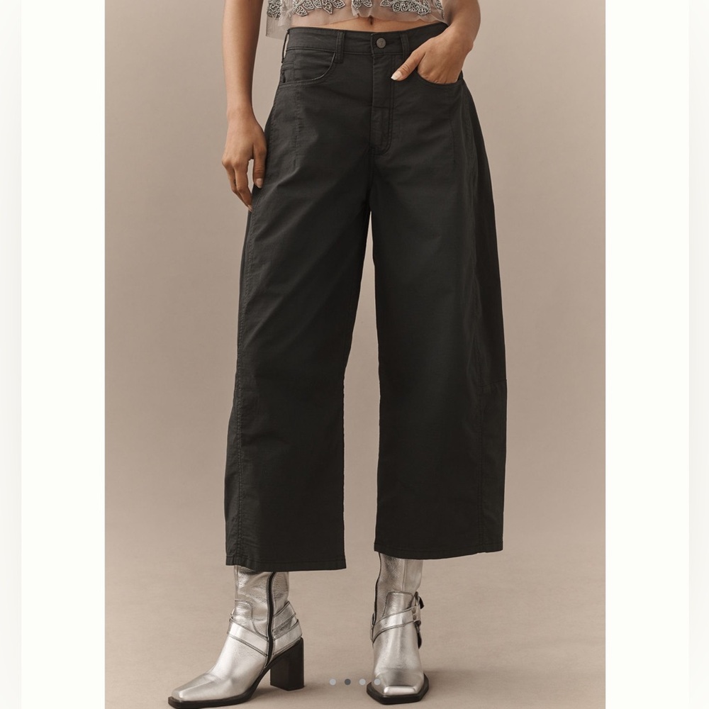 Anthropologie Pilcro Kenna Mid-Rise Heritage Barrel Pants - carbon gray / black